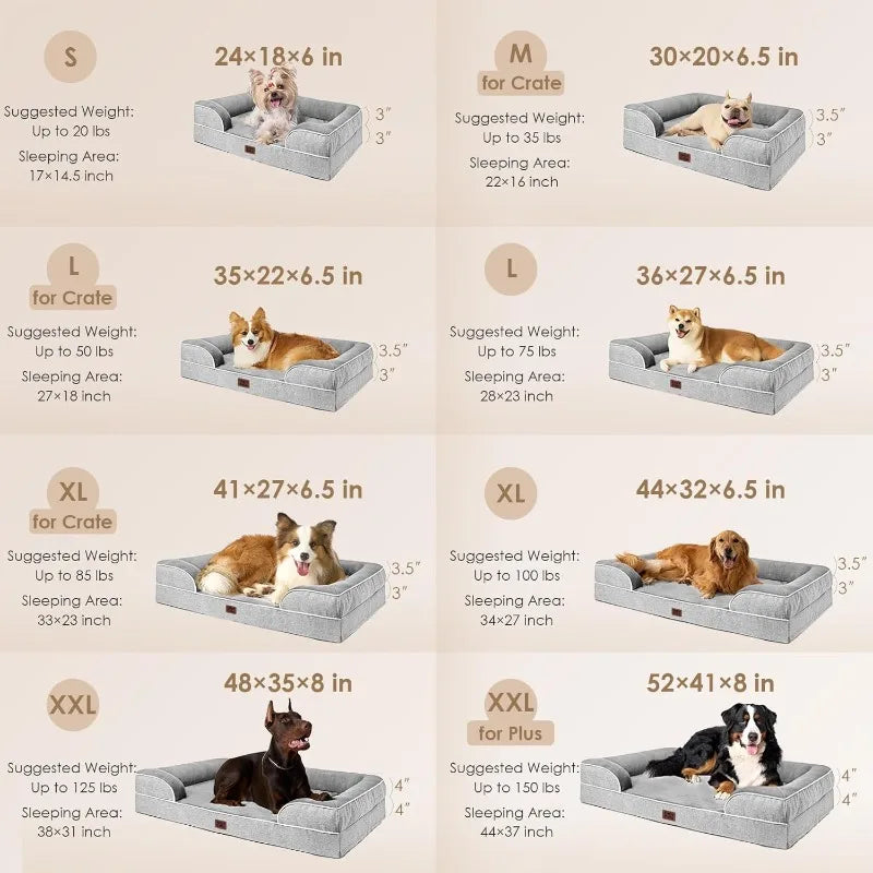 Orthopedic Dog Beds For Extra Large, Waterproof Memory Foam XXL Pet Bed With Sides, Non-Slip Bottom And Egg-Crate