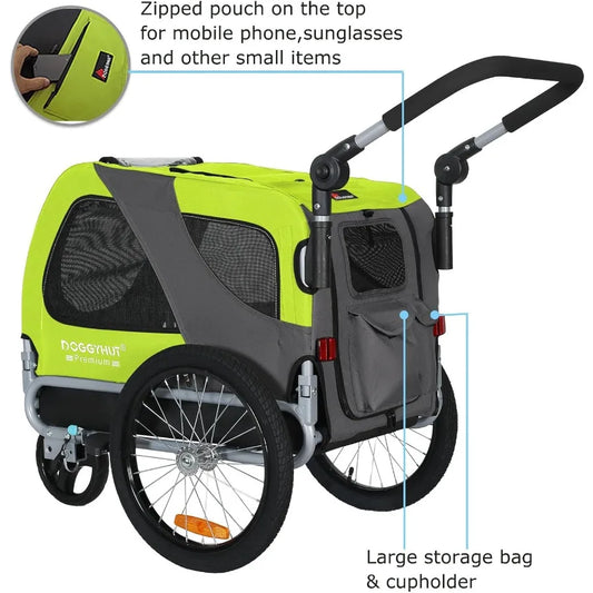Premium M Pet Bike Trailer Stroller 2in1for Dogs up to 50 lbs Parking Brakes Easy Folding Cart Frame Universal Bicycle Coupler