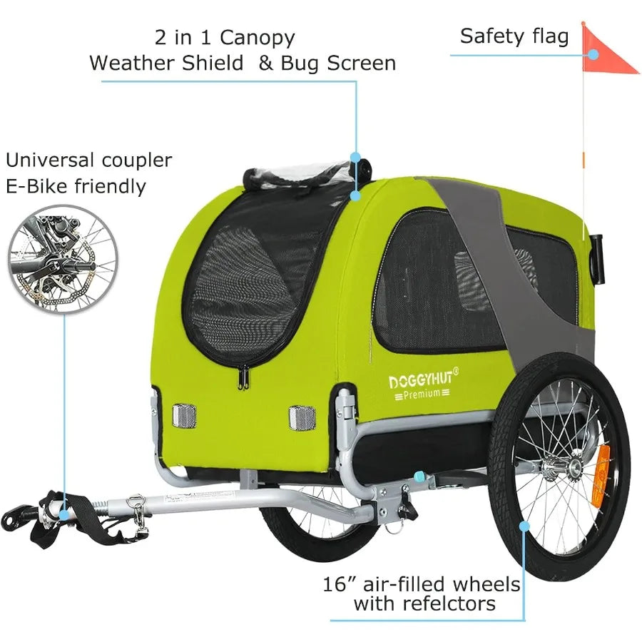Premium M Pet Bike Trailer Stroller 2in1for Dogs up to 50 lbs Parking Brakes Easy Folding Cart Frame Universal Bicycle Coupler