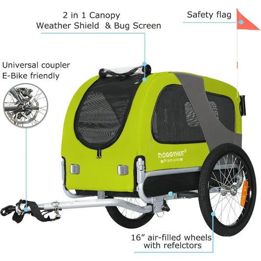 Premium M Pet Bike Trailer Stroller 2in1for Dogs up to 50 lbs Parking Brakes Easy Folding Cart Frame Universal Bicycle Coupler