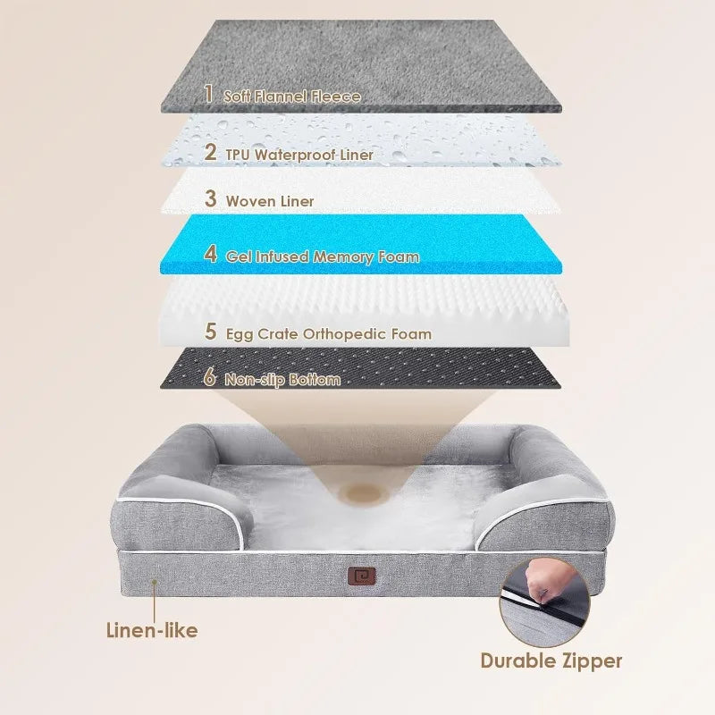 Orthopedic Dog Beds For Extra Large, Waterproof Memory Foam XXL Pet Bed With Sides, Non-Slip Bottom And Egg-Crate