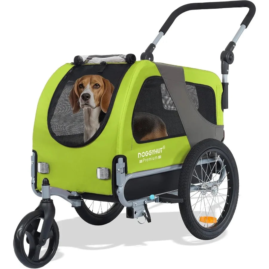 Premium M Pet Bike Trailer Stroller 2in1for Dogs up to 50 lbs Parking Brakes Easy Folding Cart Frame Universal Bicycle Coupler